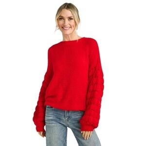 &Merci Red Oversized Super Soft Knit Bubble Sleeve Crew Neck Sweater